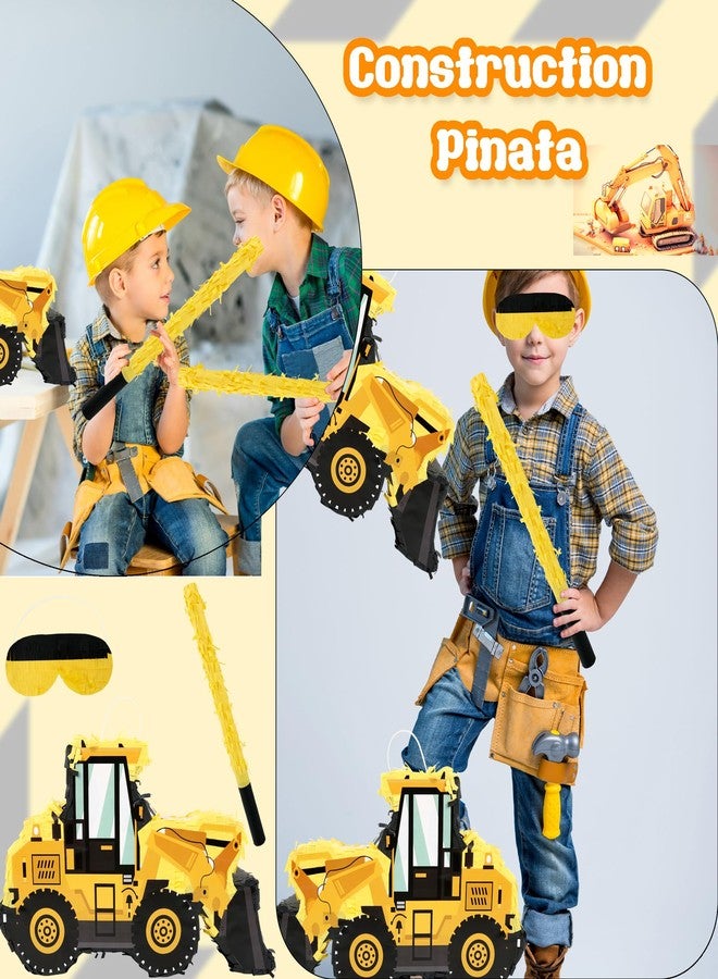 Drayear Construction Dump Truck Pinata with Pinata Bat Blindfold Confetti Construction Tractor Excavator Pinatas for Kids Birthday Construction Themed Party - Image 3